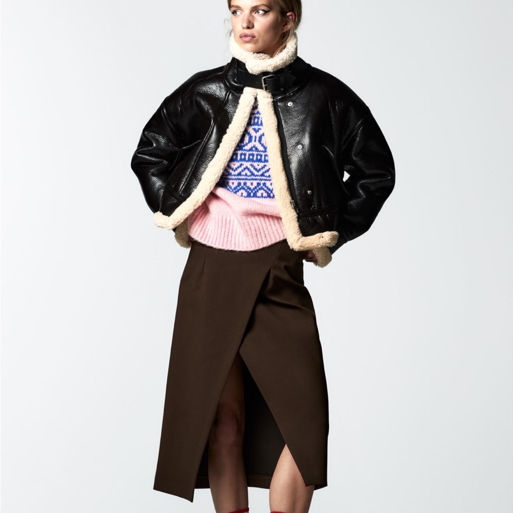 Zara Aviator Leather fur jacket